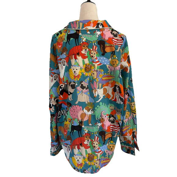 Karen Mabon Pajama Top Womens XL Fancy Dress Dogs Organic Cotton TOP ONLY - Picture 3 of 11
